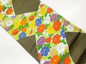 曲線に花々模様織出し袋帯